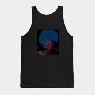 Digital collage, special processing. Strong guy in helmet. Protection, durable. Pink and aqua. Tank Top